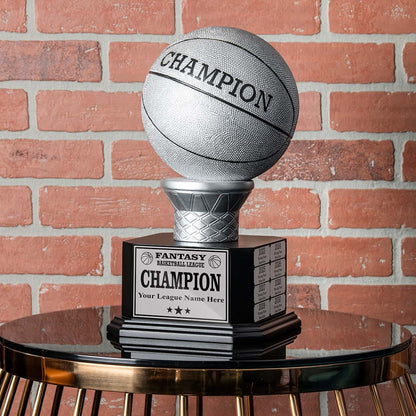 TrophySmack 15" Perpetual Fantasy Basketball Trophy – Silver Basketball
