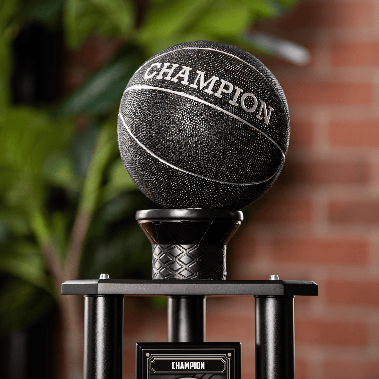 basketball trophy with a black topper, highlighting a sleek design