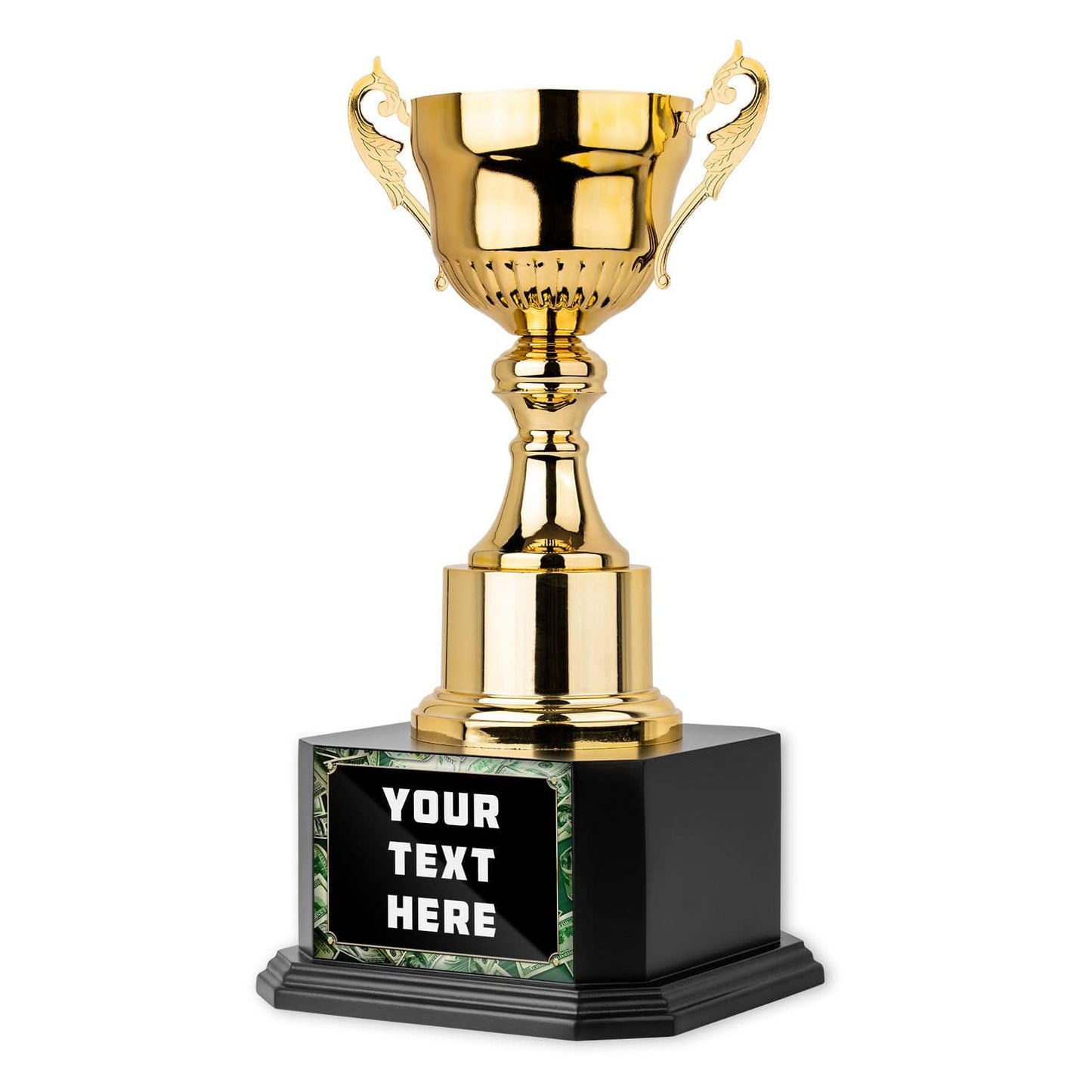 TrophySmack custom 15" cup trophy with a square base and sleek design