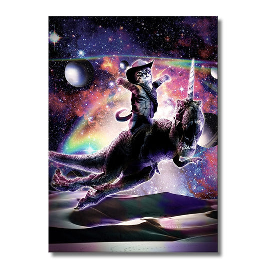 TrophySmack Galaxy Cat on Dinosaur Unicorn in Space - Metal Wall Art