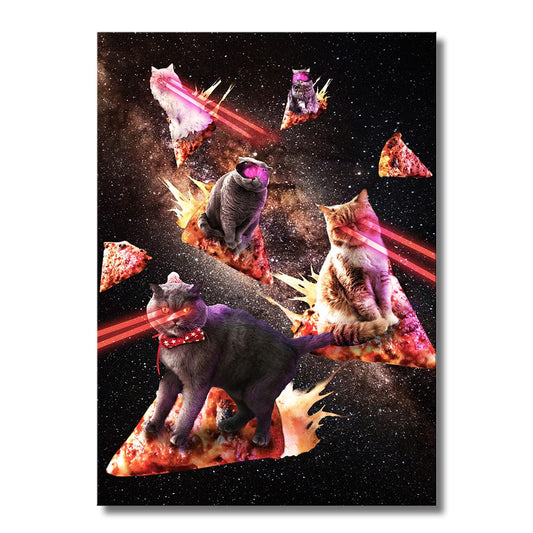 TrophySmack Galaxy Laser Cat Space Pizza Cats with Lazer Eyes - Metal Wall Art