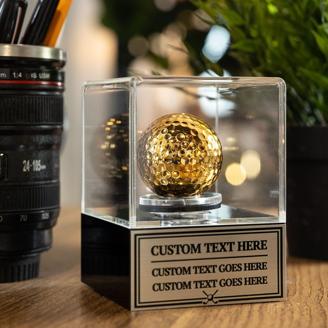 TrophySmack Golden Golf Ball Award Spinning Case