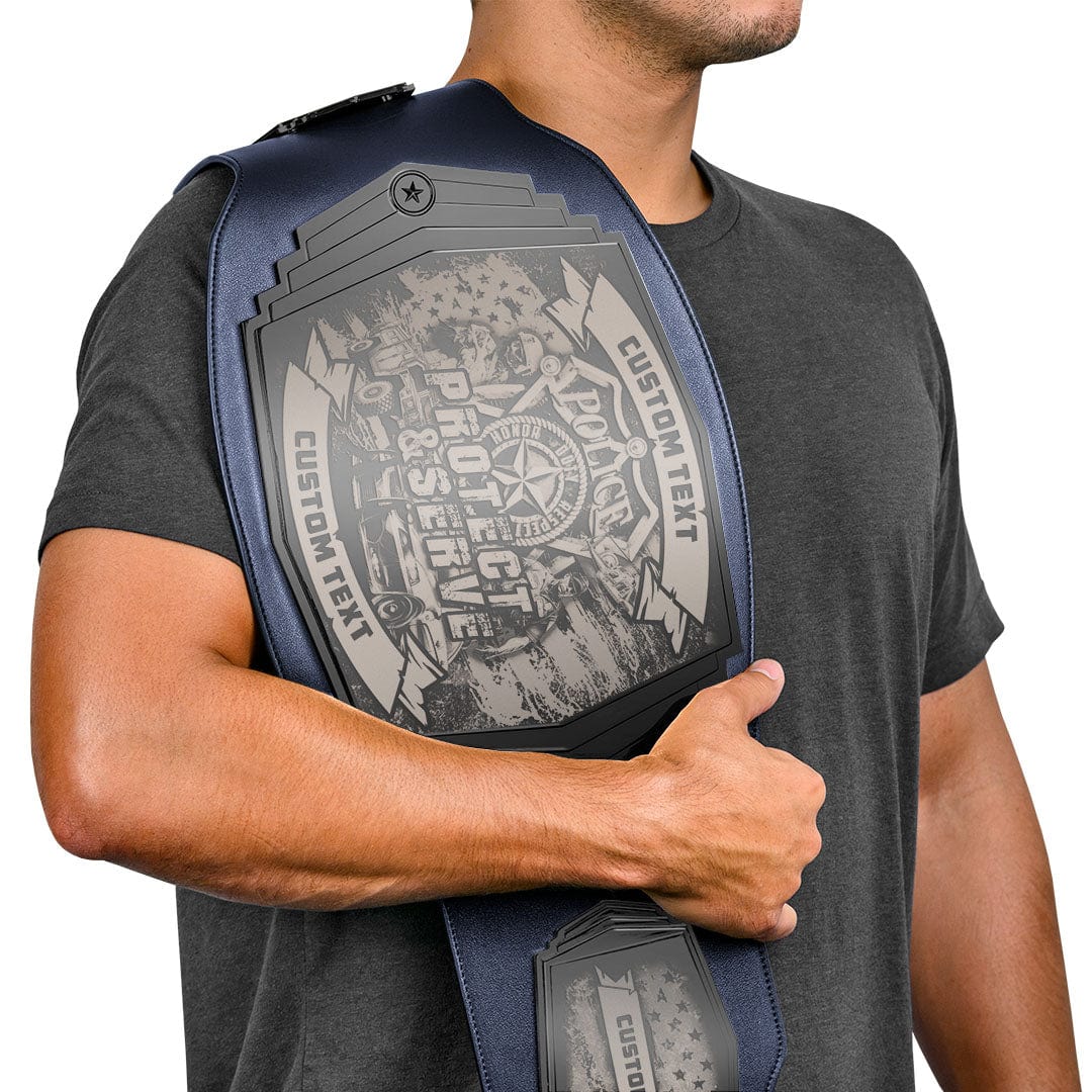 TrophySmack Law Enforcement Engraved Championship Belt - Gunmetal Gray