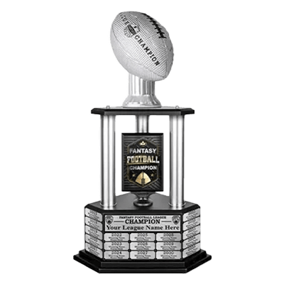 Custom football sitting trophy by TrophySmack, ideal for fantasy league champions.
