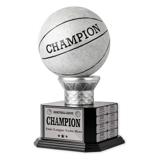 TrophySmack 15" Perpetual Fantasy Basketball Trophy – Silver Basketball