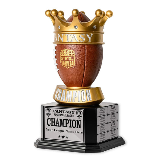TrophySmack 15" Perpetual Fantasy Football Trophy -  Golden Crown Football
