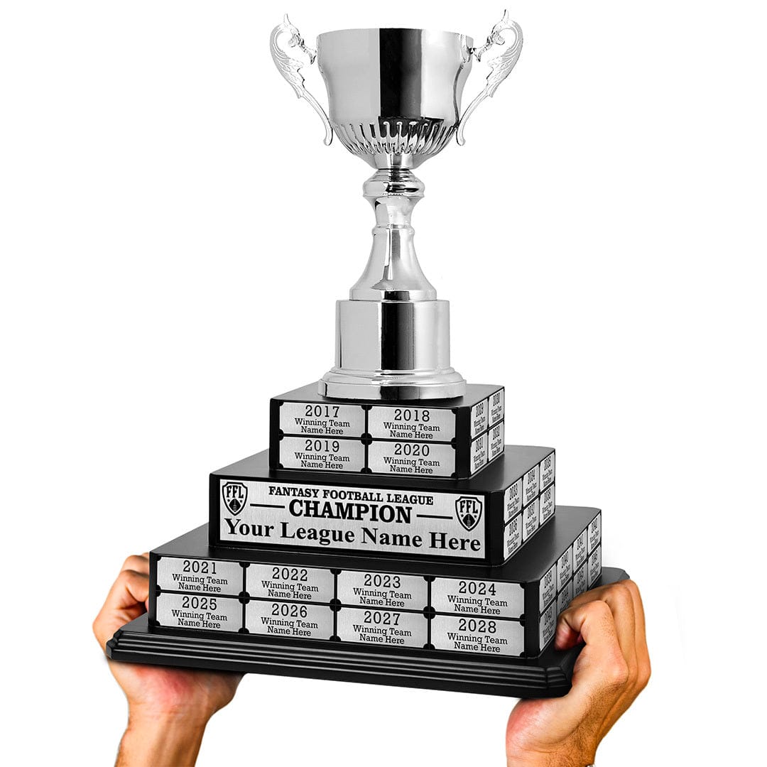 TrophySmack 17" Fantasy Football Tiered Perpetual Trophy - Silver Engravings