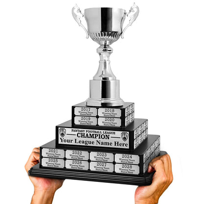 TrophySmack 17" Fantasy Football Tiered Perpetual Trophy - Silver Engravings