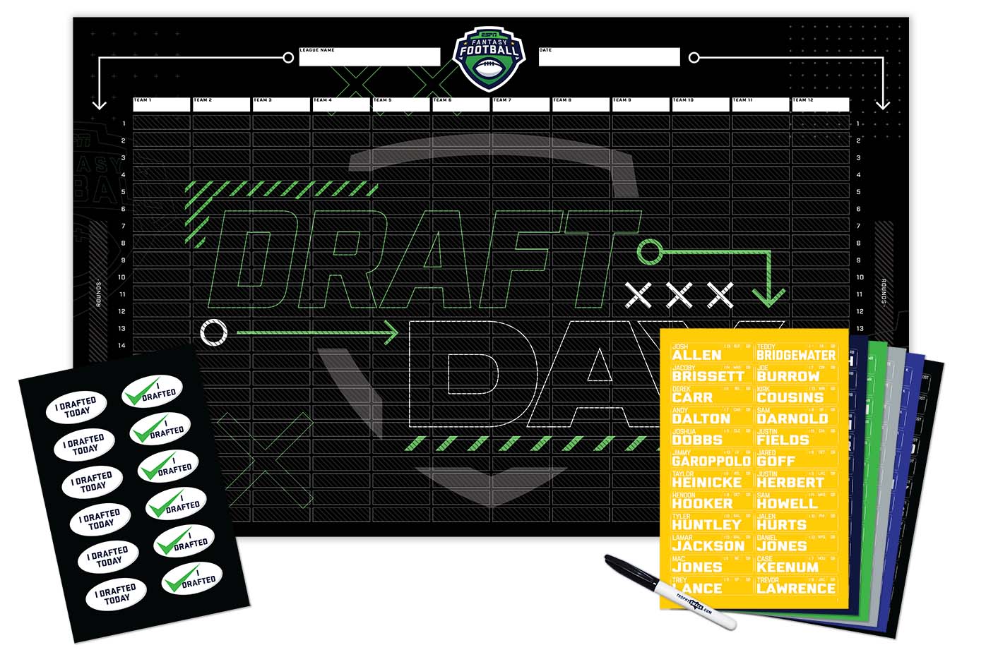 2023 NFL Superstar Fantasy Football Draft Board Kit- 12, 10, 8 team