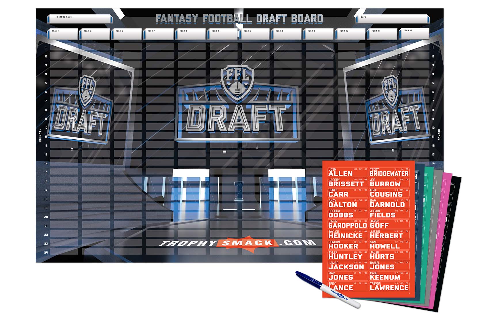 2023 Fantasy Football Draft Board Kit- 12, 10, 8 team