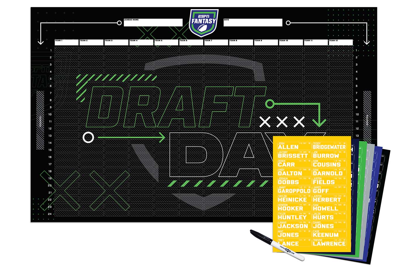 TrophySmack 2026 ESPN Fantasy Football Draft Board Kit - 12, 10, 8 team