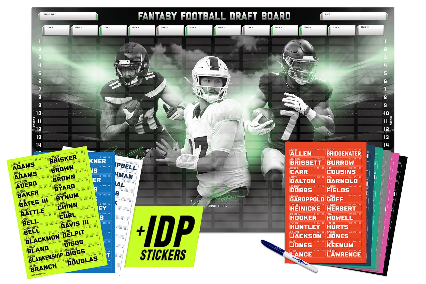 TrophySmack 2026 NFL Superstar Fantasy Football Draft Board Kit - 12, 10, 8 team