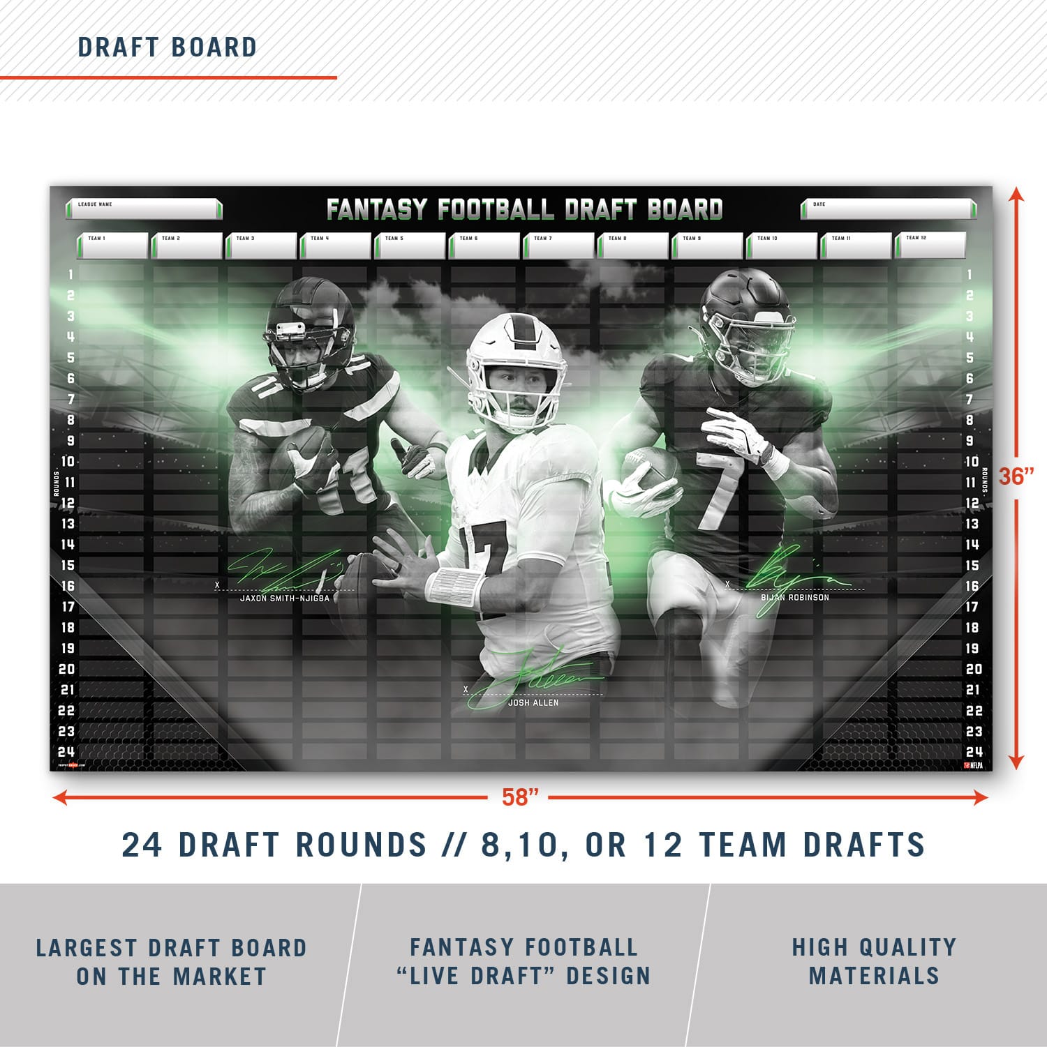 TrophySmack 2026 NFL Superstar Fantasy Football Draft Board Kit - 12, 10, 8 team