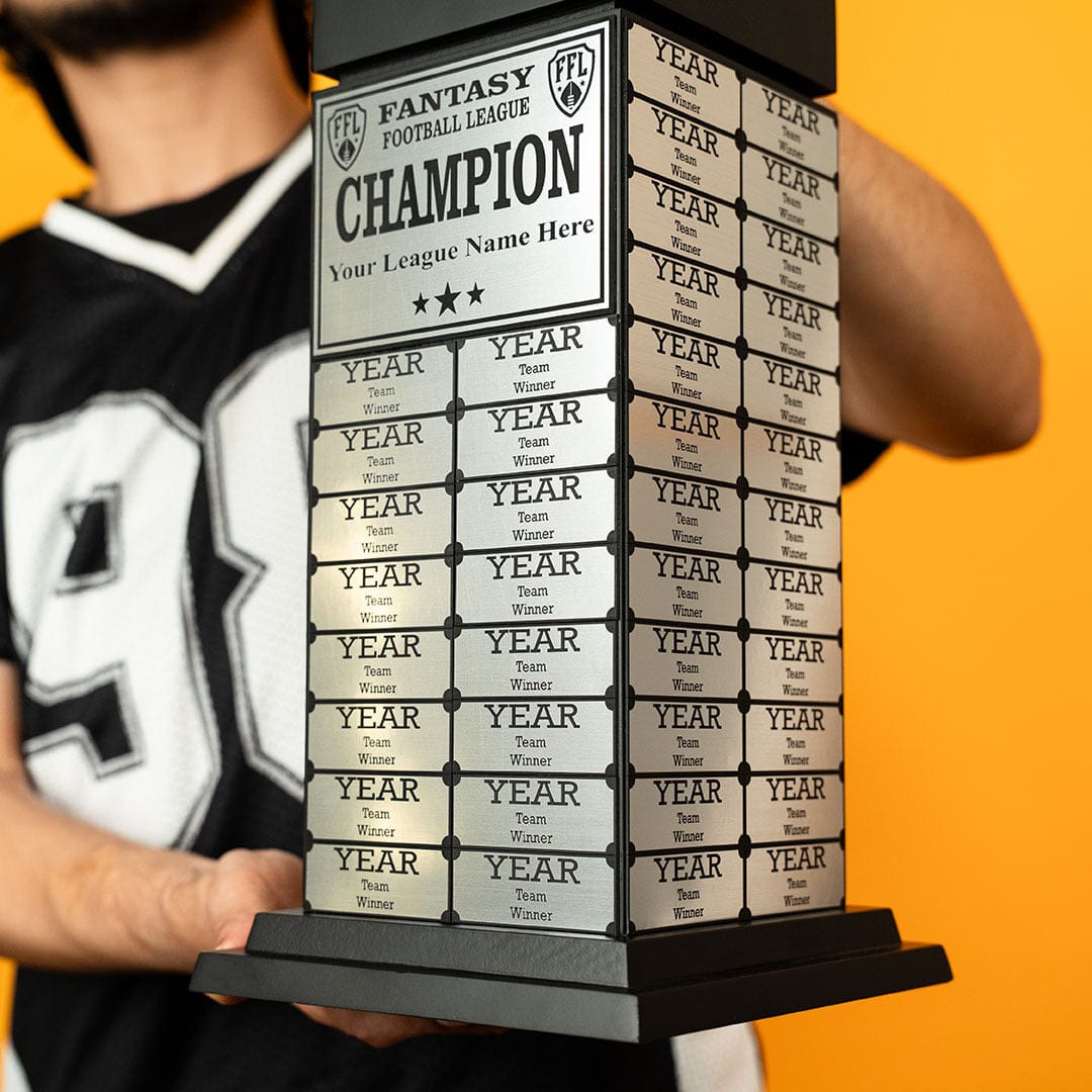 TrophySmack 24" Fantasy Football Perpetual Trophy Tower - Silver Engravings