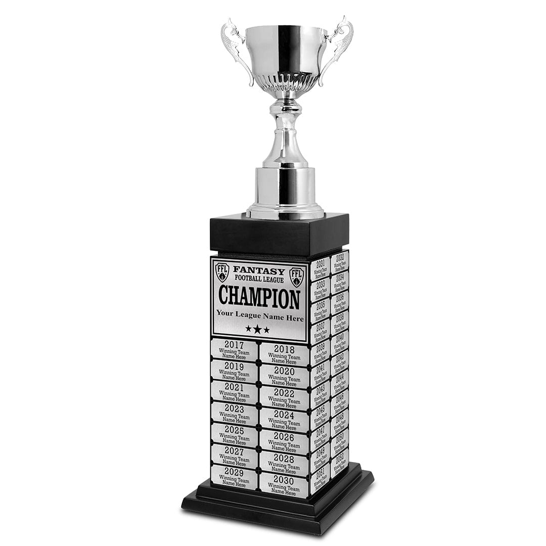 TrophySmack 24" Fantasy Football Perpetual Trophy Tower - Silver Engravings