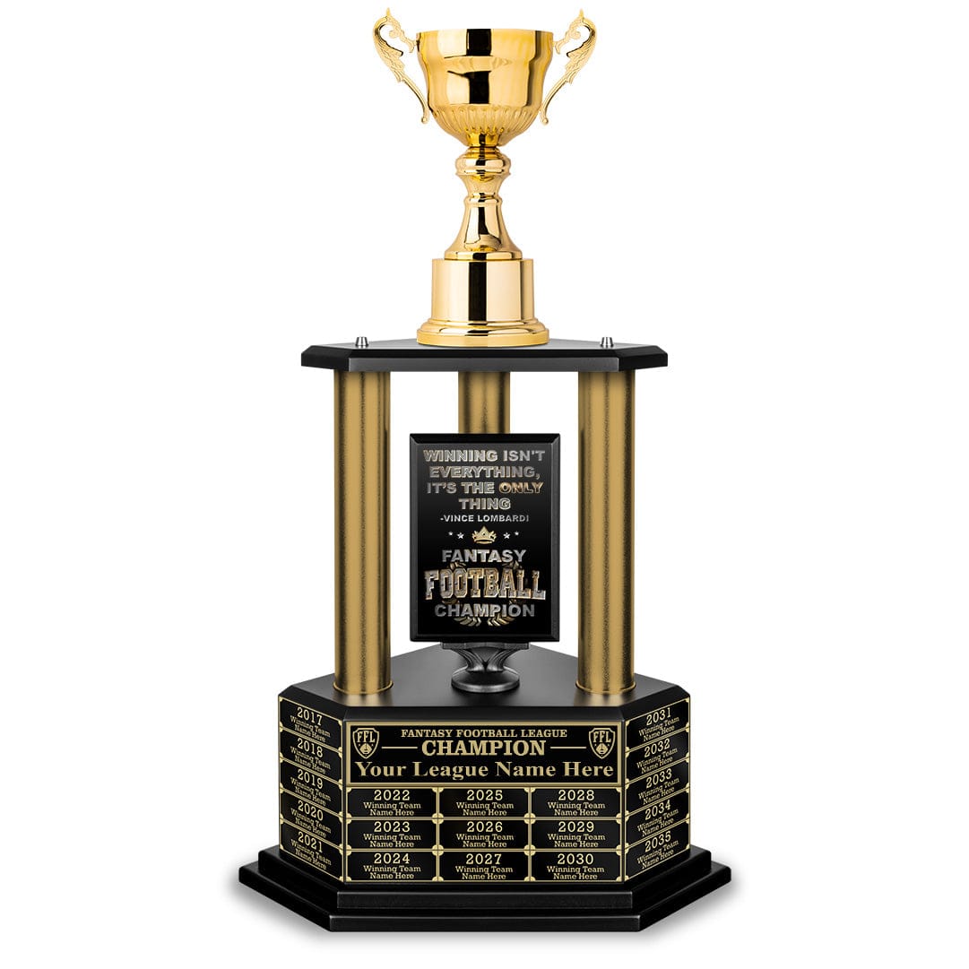 Fantasy Football Trophy – Large 35-Inch Three-Post Perpetual Award For 14 Years Of Champions