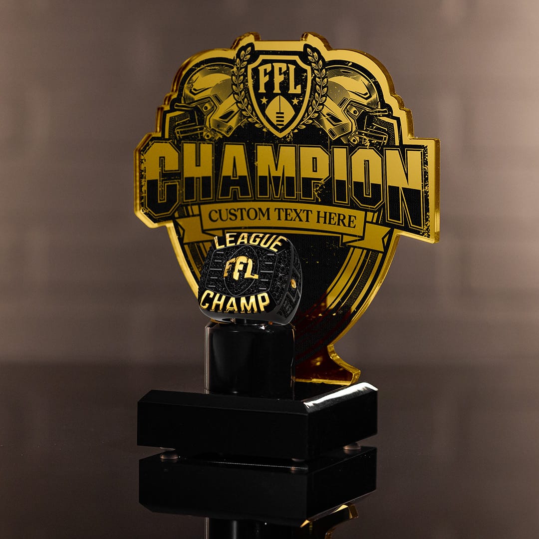 TrophySmack 7" Fantasy Football Championship Ring Display Bundle