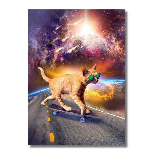 TrophySmack Cat Skateboarding in Space - Metal Wall Art