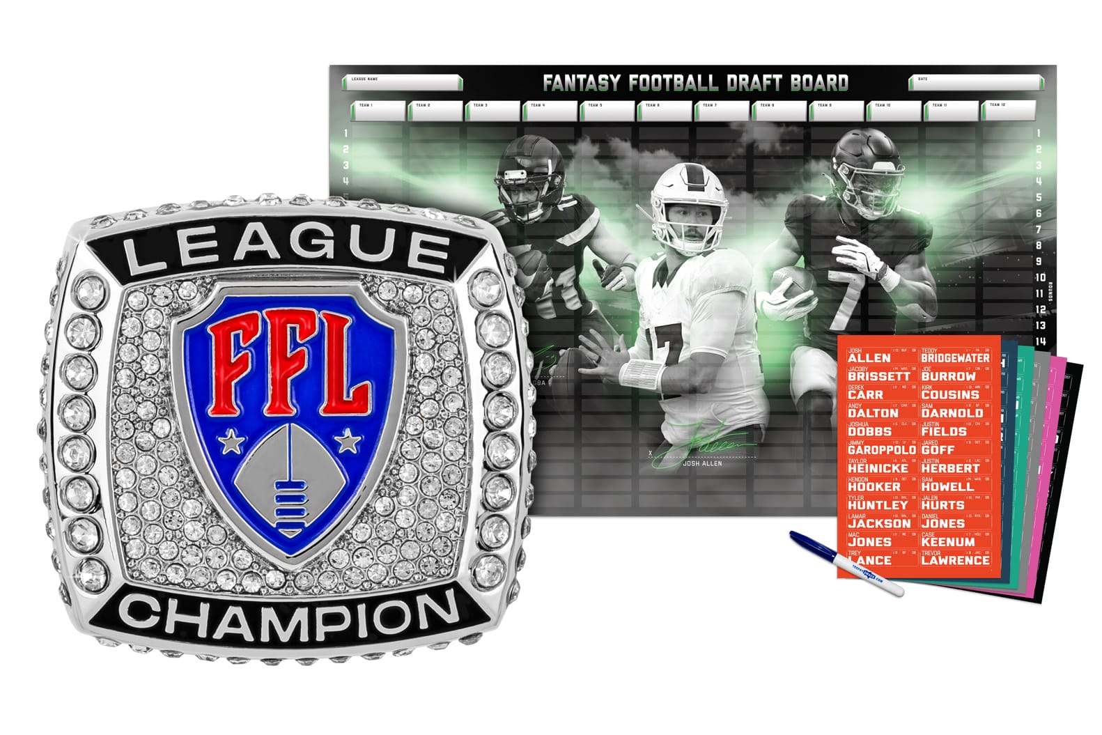TrophySmack Championship Ring + 2026 Fantasy Football Superstar Draft Board Kit