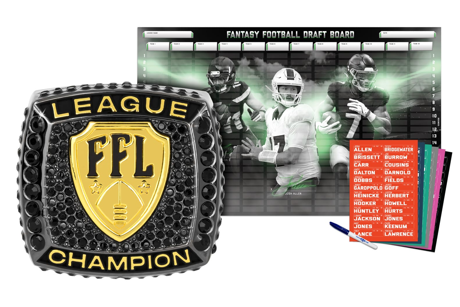 TrophySmack Championship Ring + 2026 Fantasy Football Superstar Draft Board Kit