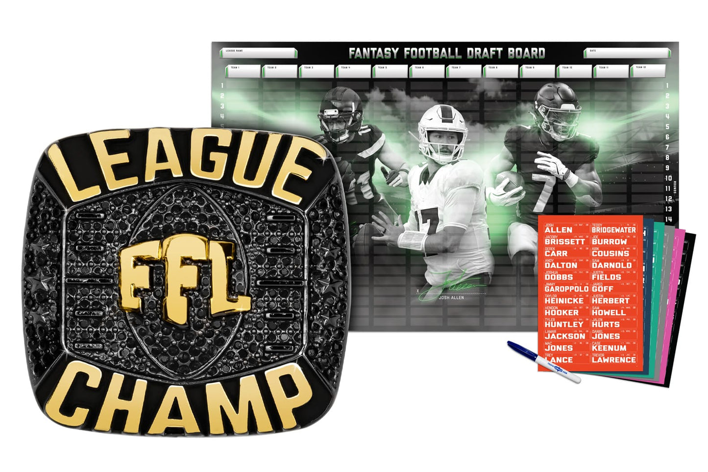 TrophySmack Championship Ring + 2026 Fantasy Football Superstar Draft Board Kit