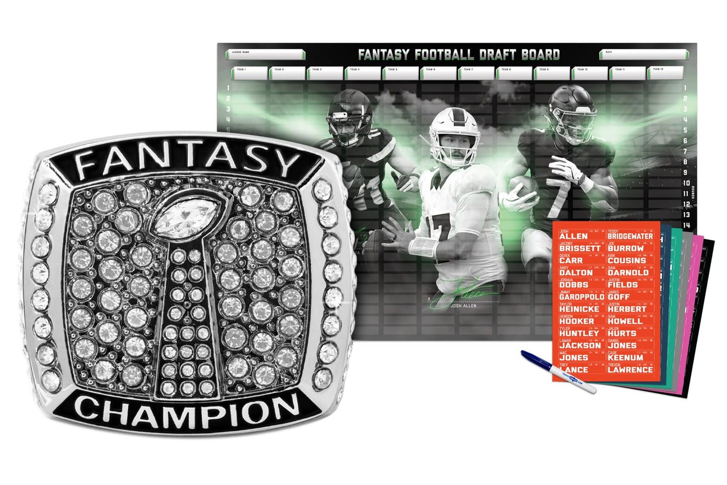 TrophySmack Championship Ring + 2026 Fantasy Football Superstar Draft Board Kit