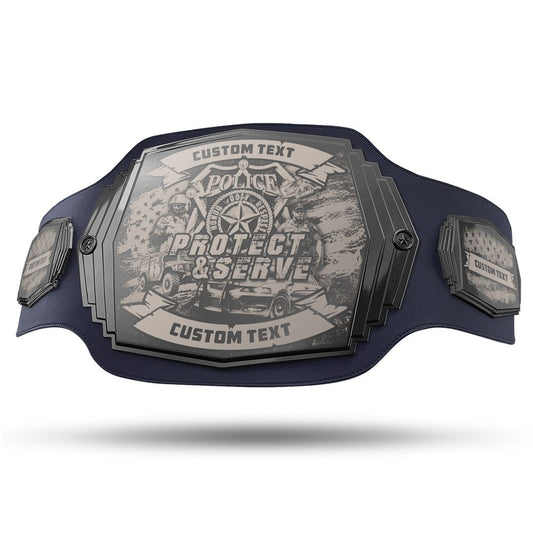 TrophySmack Law Enforcement Engraved Championship Belt - Gunmetal Gray