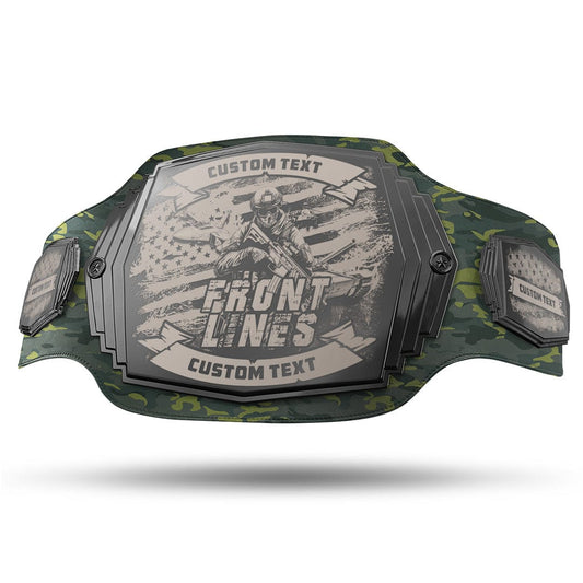 TrophySmack Military Engraved Championship Belt - Gunmetal Gray