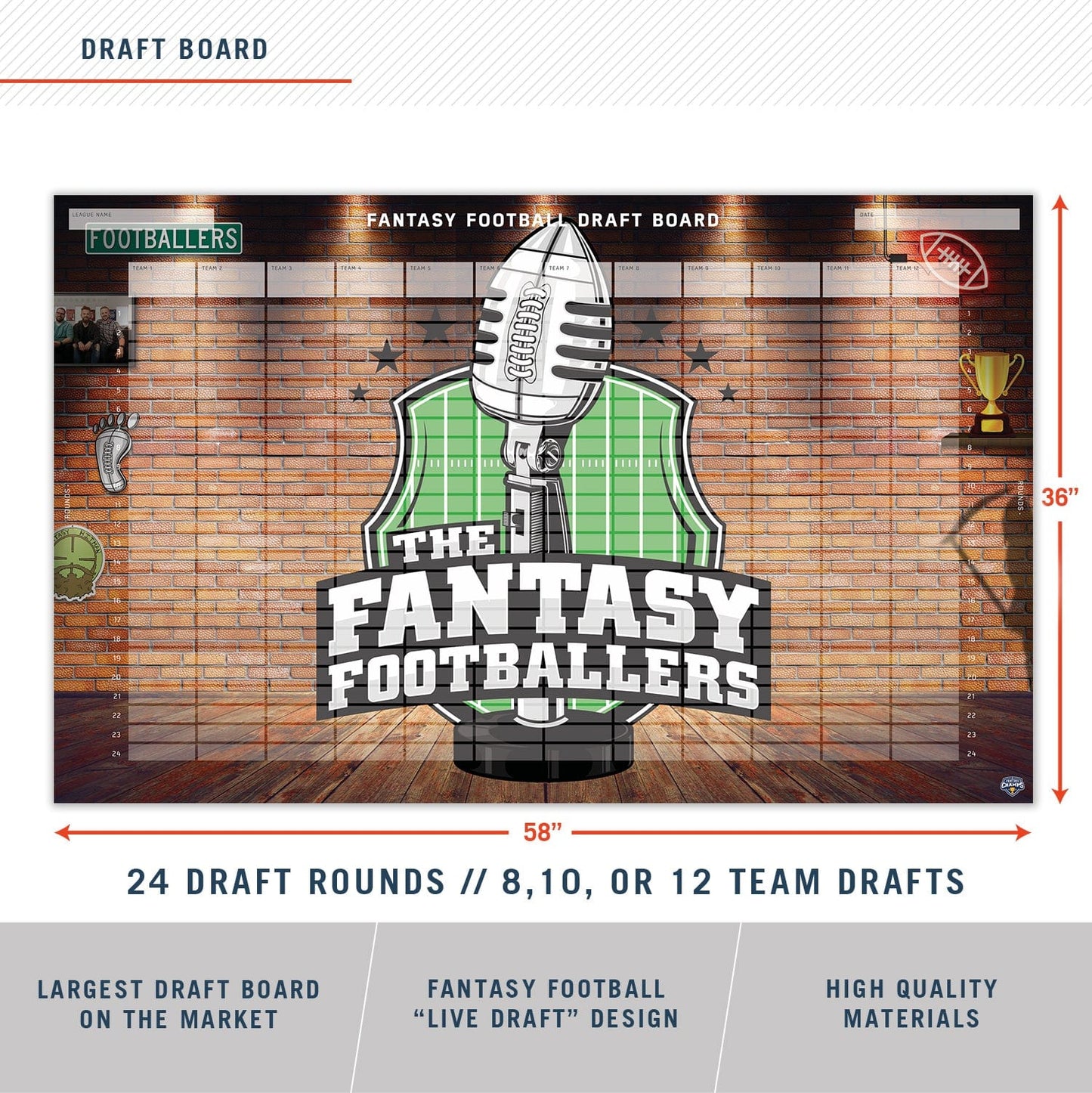 TrophySmack 2023 Fantasy Footballers Draft Board Kit - 12, 10, 8 team